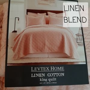 LEVTEX HOME Linen Cotton King Quilt and 1 Euro sham Blush